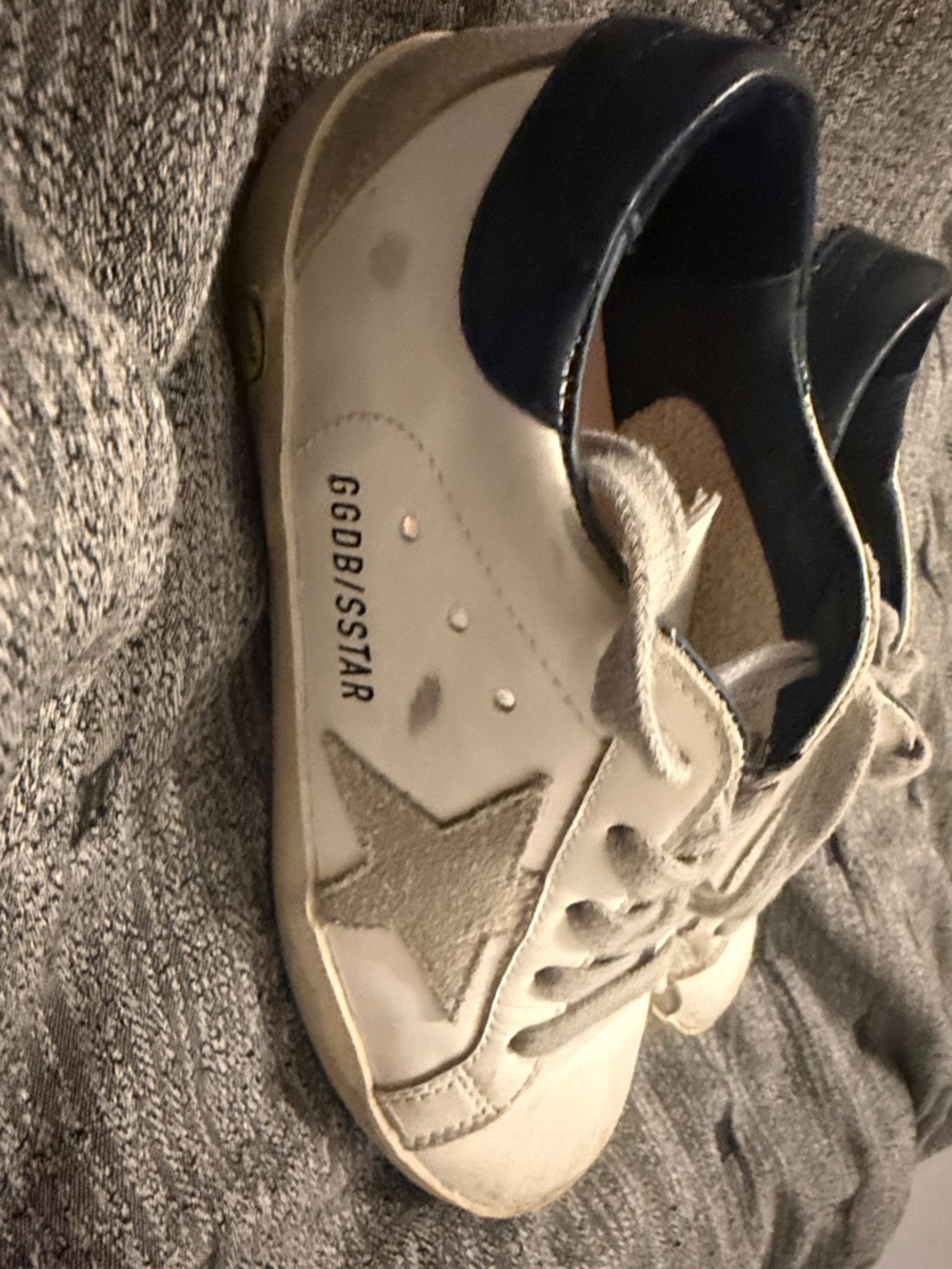 Golden Goose Kids White Sneakers with Navy Heel and Gray Star Accent